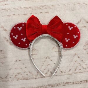 Minnie Ears with Velvet Red with Pearl Details